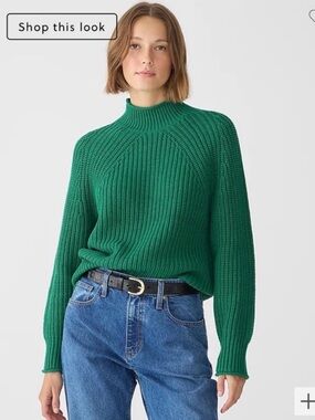 J. Crew Relaxed Rollneck™ Sweater 100% Cotton Green Size M